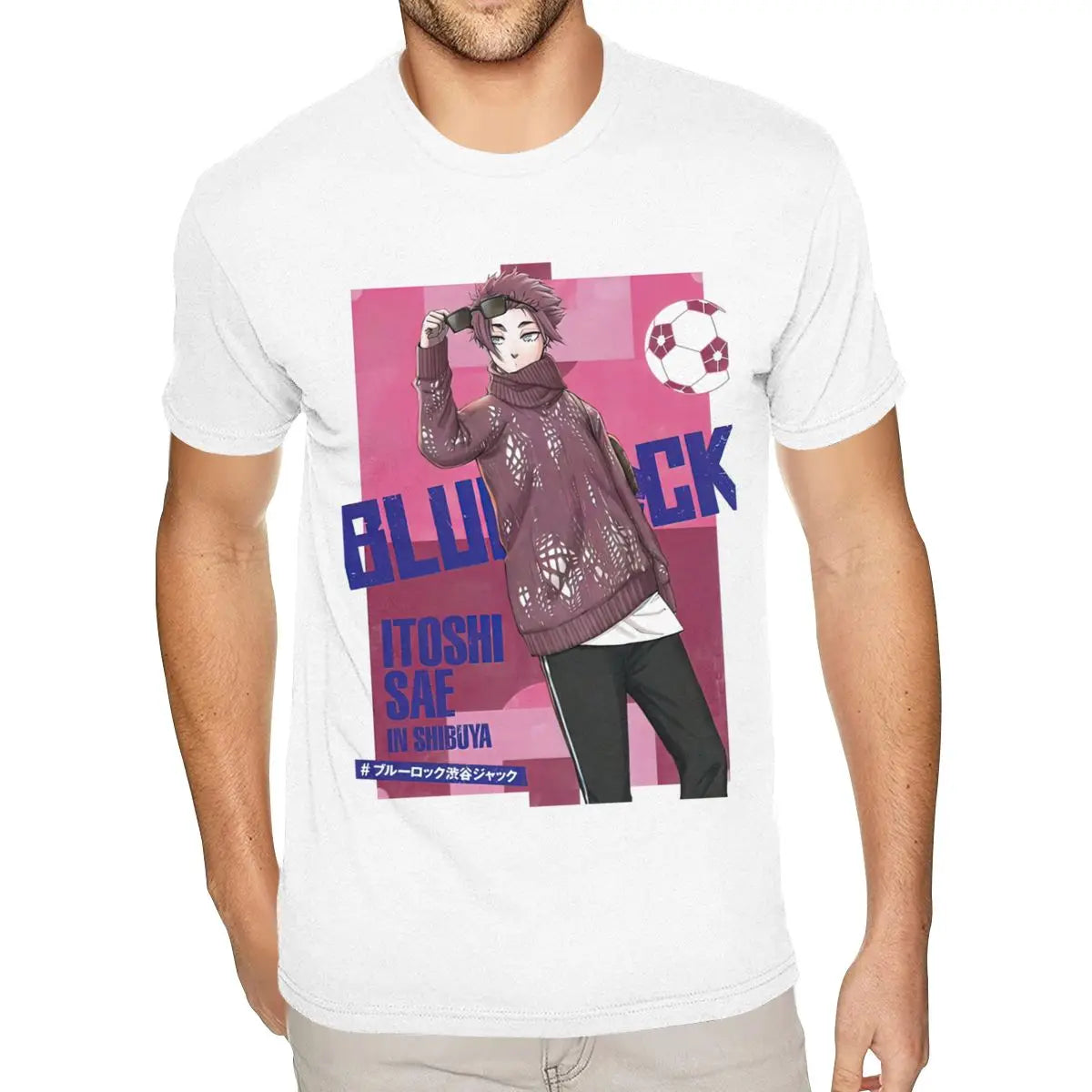 Blue Lock: Short Sleeve Crew Neck Natural Cotton Itoshi Sae TShirt Worlds Boyfriends S T Shirt