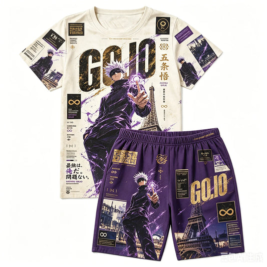 Jujutsu Kaisen:  Gojo Purple Lightning Soccer Print T-Shirt Shorts Set For Men Women Kids Soft Anime Summer Loungewear Pajama
