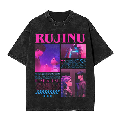 K-Pop Demon Hunters Washed T-Shirt Man Derpy Tiger Casual T-Shirts Summer Breathable Trendy Tee Shirt Design Plus Size Clothes