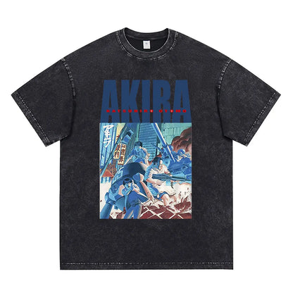 Akira: Washed Vintage T Shirt Science Fiction Cartoon Movie Shotaro Kaneda T-shirt Cotton Casual T-shirt