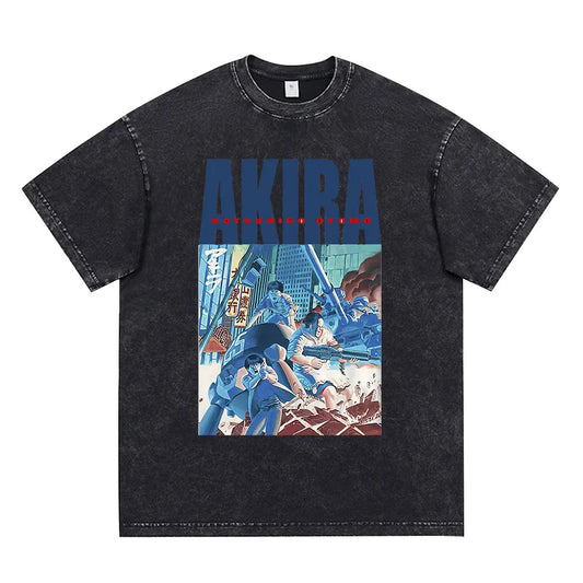 Akira: Washed Vintage T Shirt Science Fiction Cartoon Movie Shotaro Kaneda T-shirt Cotton Casual T-shirt