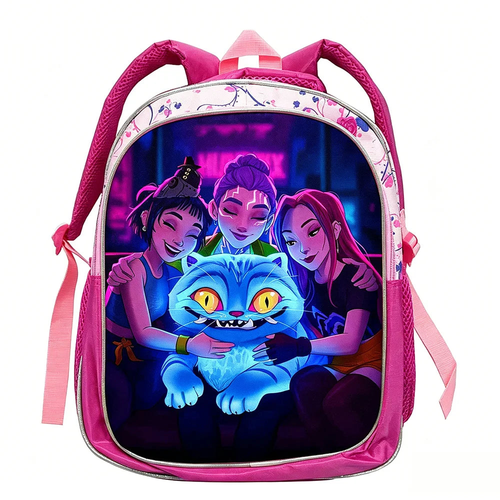 KPop Demon Hunters: School Bags Rumi Mira Zoey HUNTR/X Saja Backpacks Lightweight 12inch Pink Mochilas