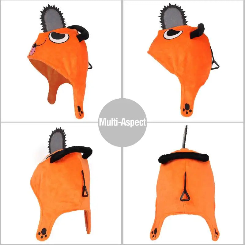 Chainsaw Man: DAZCOS  Pochita Peripheral Hat Denji Cosplay Soft Headgear Anime Orange Kigurumi Hat with Pochita Face Legs and Tail