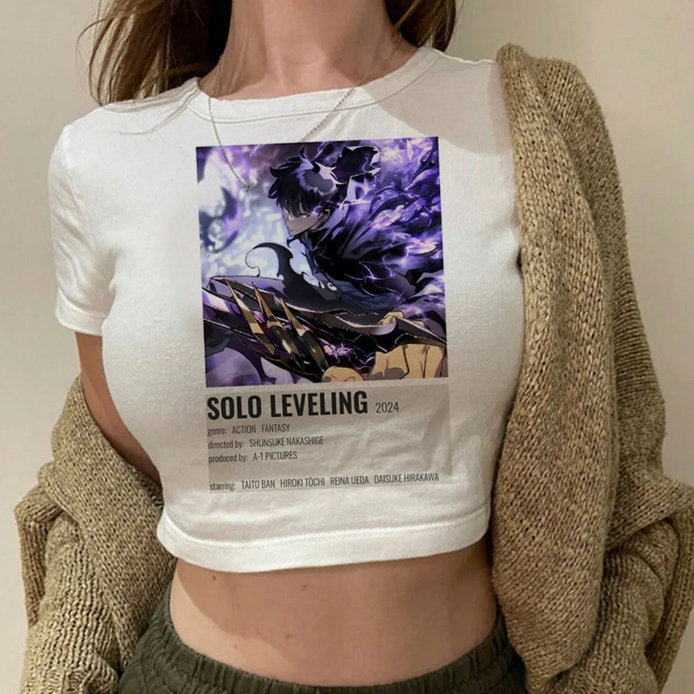 Solo Leveling: Levelling crop top gothic  summer cute Aesthetic 2000s harajuku coquette Streetwear babydoll woman t-shirt