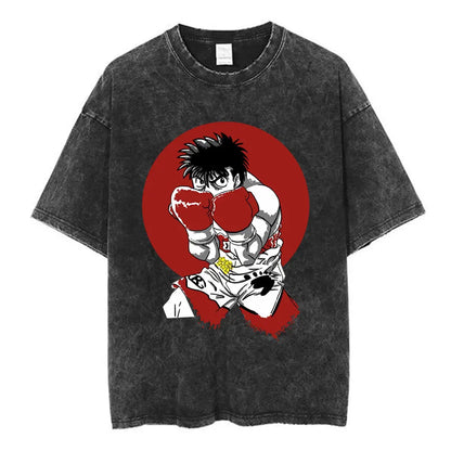 Anime Ippo Makunouchi Manga Graphic Print T-shirt Retro Washed Cotton Oversized Men Women Summer Harajuku Fashion Casual New Tee