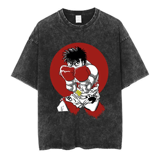 Anime Ippo Makunouchi Manga Graphic Print T-shirt Retro Washed Cotton Oversized Men Women Summer Harajuku Fashion Casual New Tee