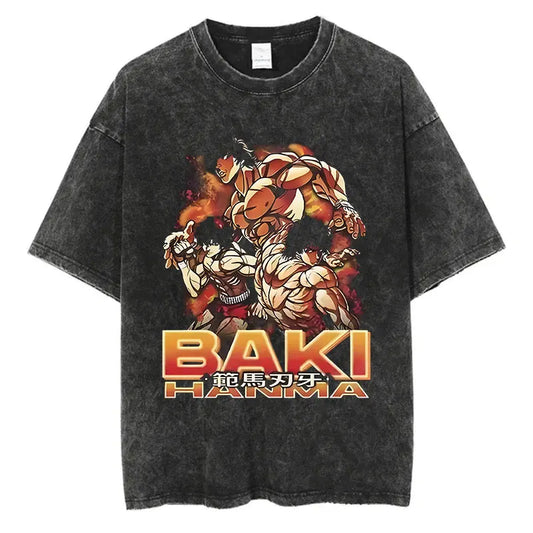 Baki Haman: Tshirts Harajuku Vintage 100% Cotton 2024 New Washed T Shirt For Men Hip Hop Streetwear Oversize T-shirt