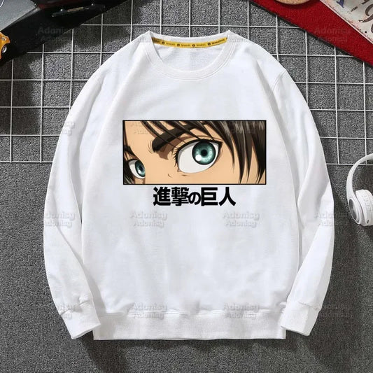 Anime Attack On Titan: Hoodies Autumn Hooded Sweatshirt Levi Ackerman Eye Men Hip Hop Hoodie Classic Hoody Pullover Tops white