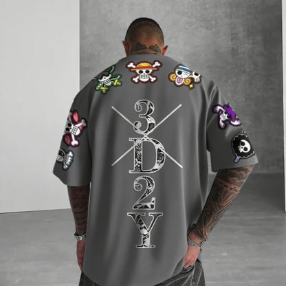 One Piece: Anime Skeleton Print Men's T-shirt Summer Short Sleeve Graphic Tee  Streetwear Hip Hop Fashion Oversized Y2k Clothes