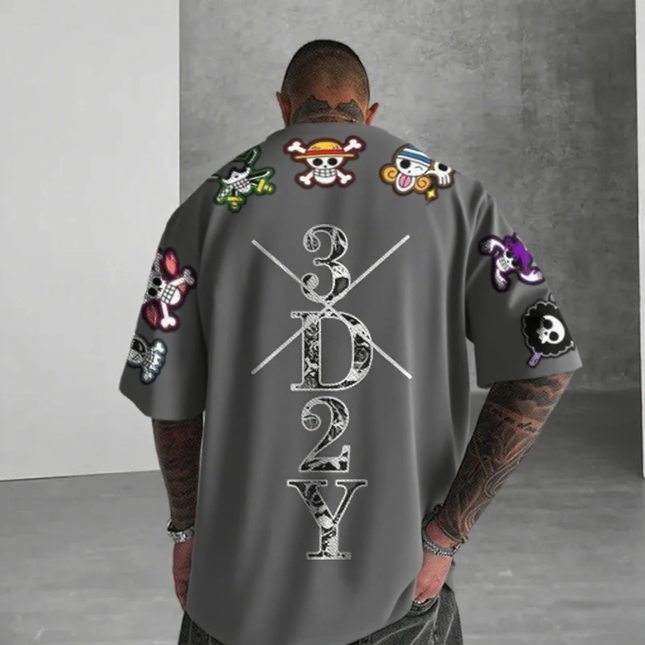 One Piece: Anime Skeleton Print Men's T-shirt Summer Short Sleeve Graphic Tee  Streetwear Hip Hop Fashion Oversized Y2k Clothes