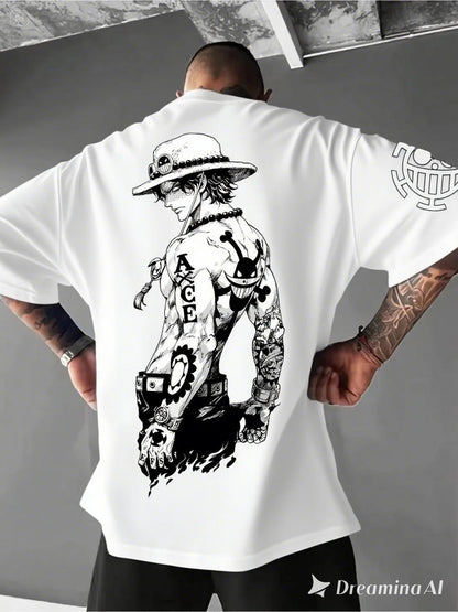 One Piece: Printed T-shirt Summer Short-sleeved Casual Tops Sailor Collar  Casual Wear Streetwear T-shirt