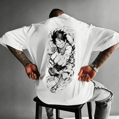 New Men's One Piece Print T-Shirt, Harajuku Style, 100% Cotton, Roronoa Zoro and Luffy Print, Loose Fit Short Sleeve