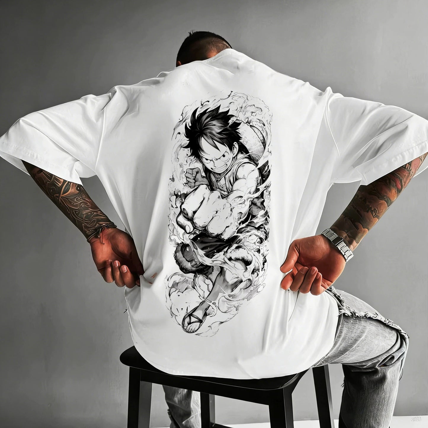 New Men's One Piece Print T-Shirt, Harajuku Style, 100% Cotton, Roronoa Zoro and Luffy Print, Loose Fit Short Sleeve