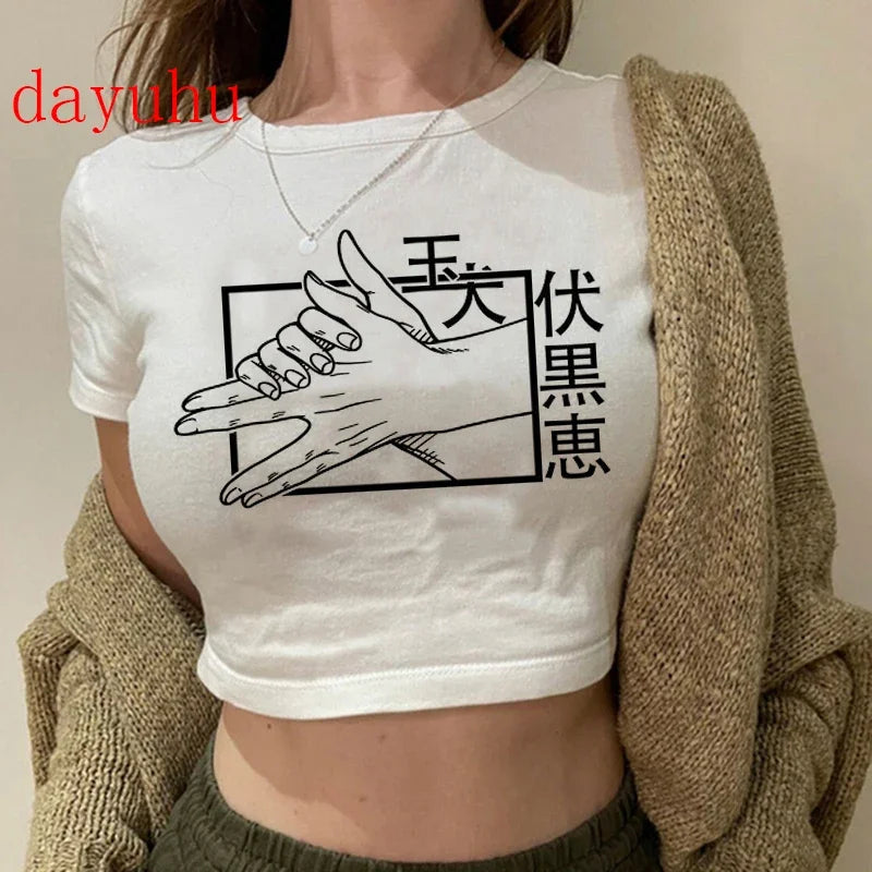 Jujutsu Kaisen: T Shirt Gojo Satoru Tops Yuji Itadori Cropped Tees T-shirt
