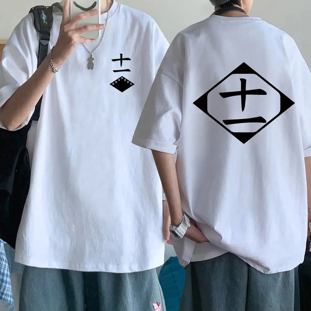 Bleach: Soul Society  Print T-shirt  Oversized Casual Cotton Black and White Short Sleeves Men's Clothing