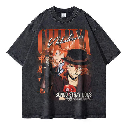 Bungo Stray Dogs: Nakahara Chuuya T-shirt Vintage Washed  Oversized Streetwear Dazai Osamu Atsushi Retro Tops Tees