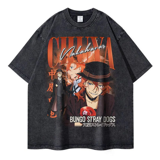 Bungo Stray Dogs: Nakahara Chuuya T-shirt Vintage Washed  Oversized Streetwear Dazai Osamu Atsushi Retro Tops Tees
