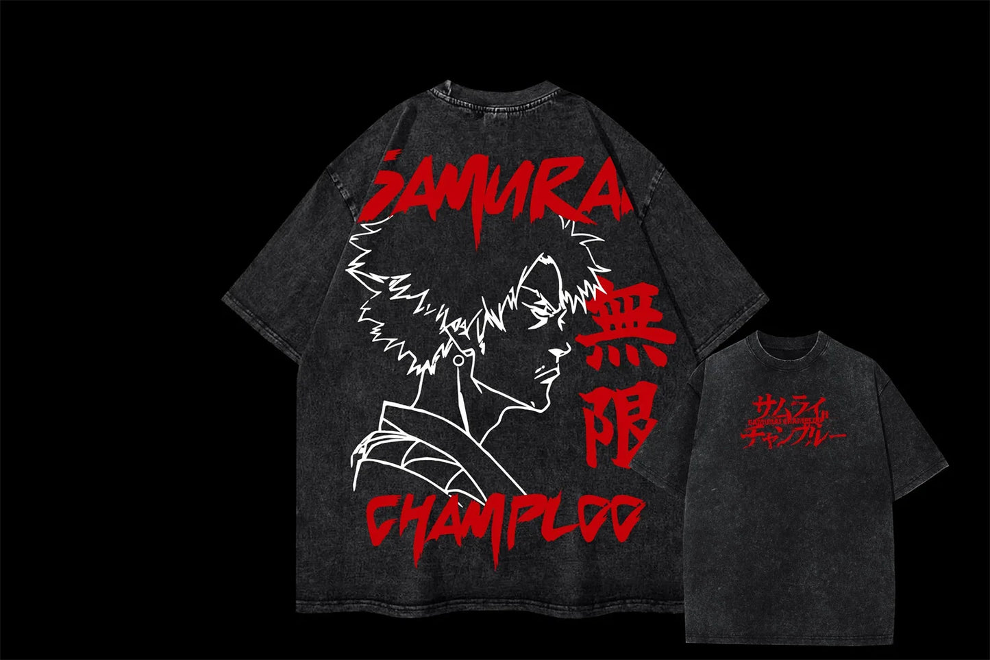Samurai Champloo: Mugen Graphic Retro T Shirt Summer Y2K Streetwear Washed Cotton Men Tops Clothing