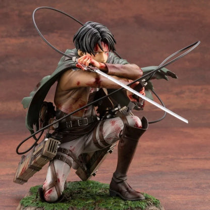 Attack On Titan: Kotobukiya  Levi Ackerman Anime Figure Battle Damaged Bloody Battle Kneeling Pose Collectible Statue Anime Model