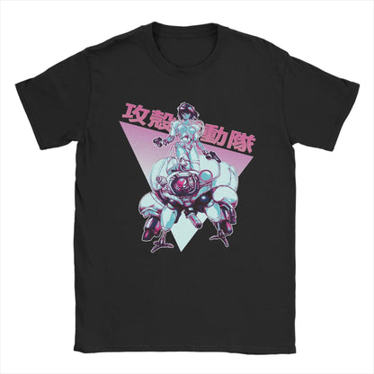 Ghost in the Shell: Major & Japanese Text Print T-Shirt Oversized Black Streetwear Cotton Tee Anime Sci-Fi Aesthetic