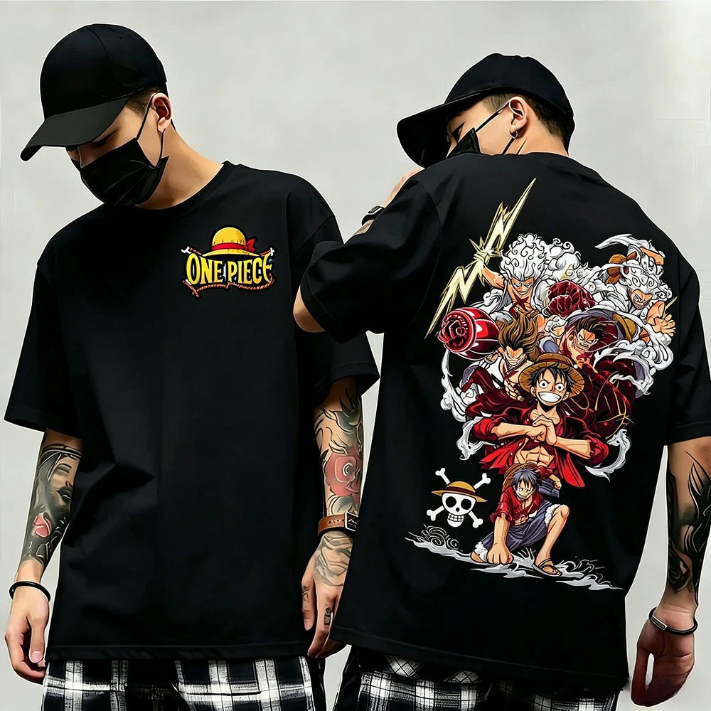 One Piece: Summer New Arrival: Pattern T-shirt, unisex, anime print, casual short-sleeved, fashionable streetwear top, Y2K style.