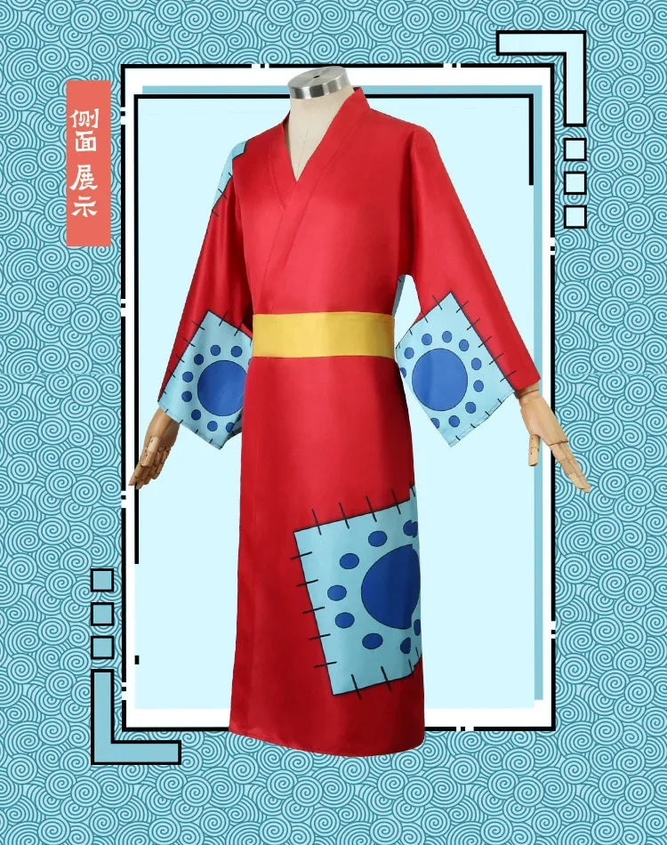 One Piece: Anime Luffy Cosplay Costume, Wano Country Monkey Cosplay Kimono pour hommes adultes chapeau cardigan rouge, olympiques Halloween
