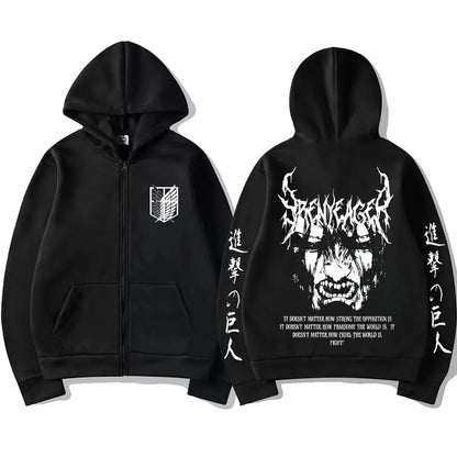 Attack on Titan:  Eren Jaeger Merch Zipper Hoodie Men Women Casual Oversized Zip Up Jacket Cartoon Manga Cosplay Streetwear
