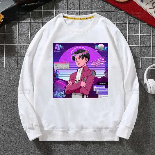 Anime Attack On Titan: Hoodies Autumn Hooded Sweatshirt Levi Ackerman Eye Men Hip Hop Hoodie Classic Hoody Pullover Tops white