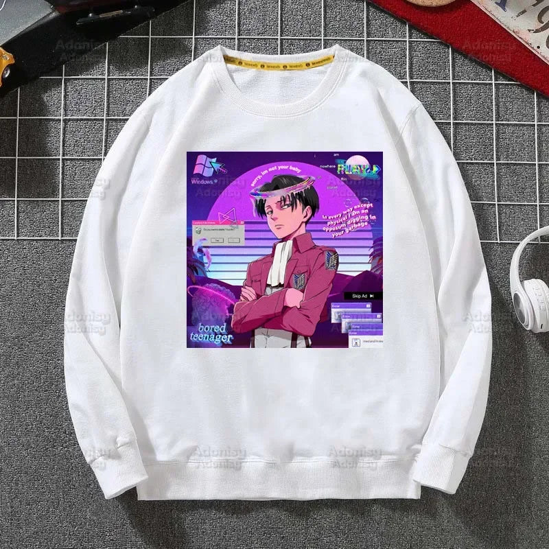 Anime Attack On Titan: Hoodies Autumn Hooded Sweatshirt Levi Ackerman Eye Men Hip Hop Hoodie Classic Hoody Pullover Tops white