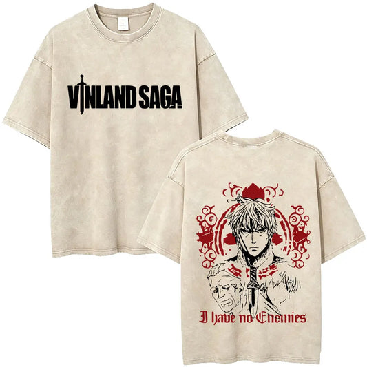 Vinland Saga :Thorfinn I Have No Enemies Vintage Washed T Shirt Men's Women Manga Casual Oversized T-shirts Male Streetwear