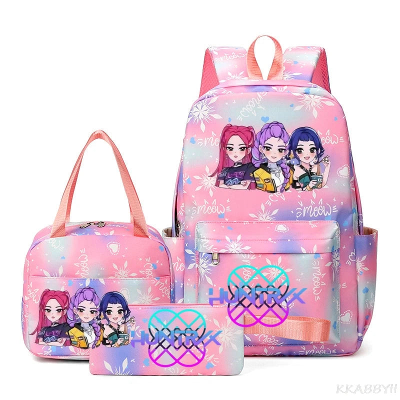KPop Demon Hunters : Backpack 3pcs set School Bag Lunch Bag Pencil Case Girl Back To School Gift Leisure Mochila Teens Travel Bags