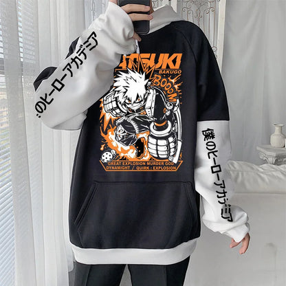 My Hero Academia: Hoodie Bakugou Katsuki Graphic Patchwork Hoodie Men Women Casual Loose Sweatshirts Unisex Streetwear