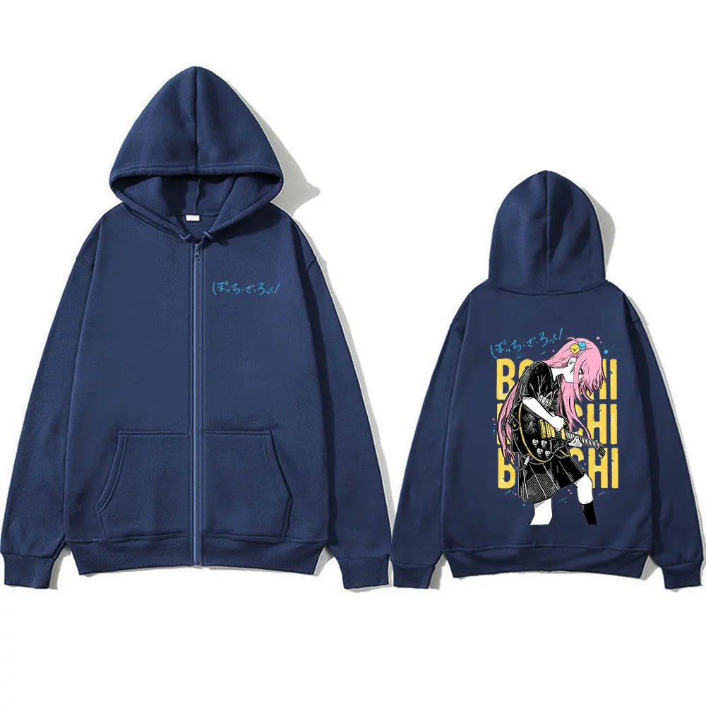 Bocchi The Rock: Gotoh Hitori Zipper Hoodies Men Women Fashion Harajuku Long Sleeve Zip Up Hooded Sweatshirts Jackets Coats