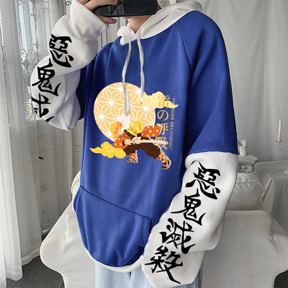 Demon Slayer: Zenitsu Agatsuma Anime Hoodie Oversize Long Sleeve Men Sweatshirt Harajuku Plus Size Kimetsu no Yaiba Manga