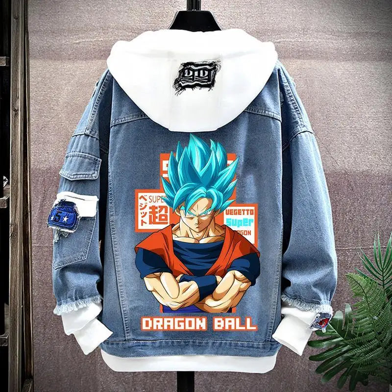 Dragon Ball: Vegeta Son Goku Gogeta Fashionable patchwork loose hooded spring and autumn denim jacket for boys handsome outfit