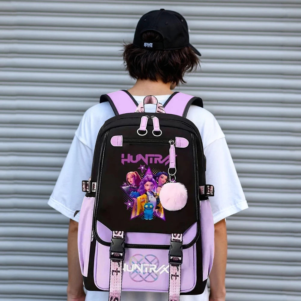 K-Pop Demon Hunters -  Bookbag Student Anime Kawaii School Bags USB Charging Backpack Teenagers Large Capacity Slayer Rucksack