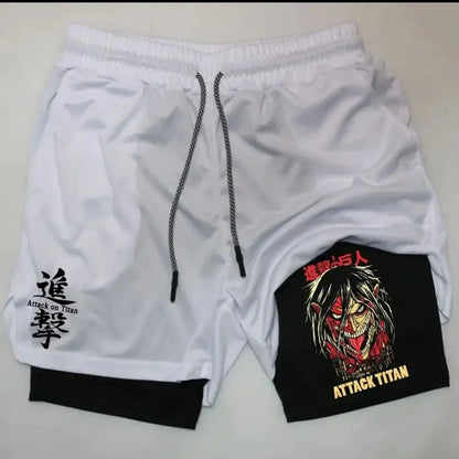 Attack on Titan:  Collection Sport Shorts - Anime Character Print with Adjustable Drawstring & Wing Emblem