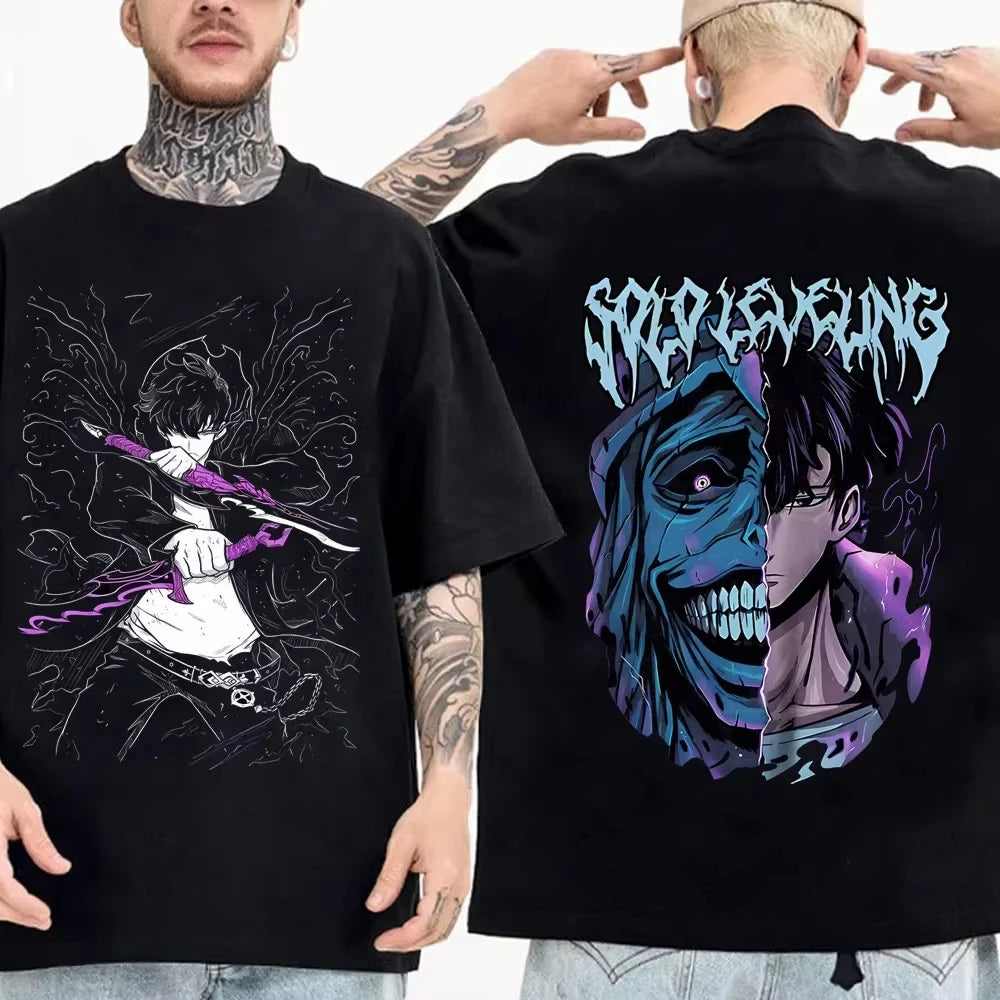 Solo Leveling: T Shirt Men Sung Jinwoo Graphic Tees Harajuku Short Sleeve