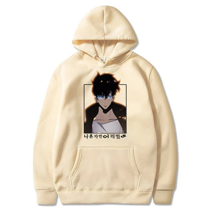 Solo Leveling: Hoodie Sung Jin Woo Printed Hooded Streetwears Winter Warm Fleece Sweatshirt Plus Size Pullover