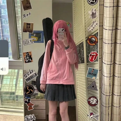 Bocchi The Rock:  Cosplay Gotoh Hitori Costume The Rock Pink School JK Uniform Sportswear Coat Skirt Full Set for Women Girls