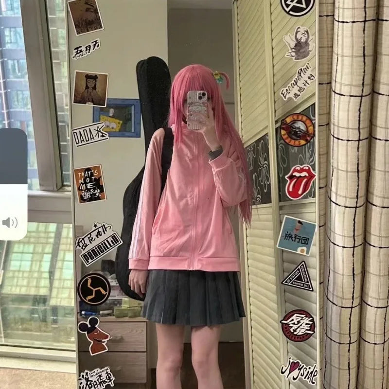 Bocchi The Rock:  Cosplay Gotoh Hitori Costume The Rock Pink School JK Uniform Sportswear Coat Skirt Full Set for Women Girls