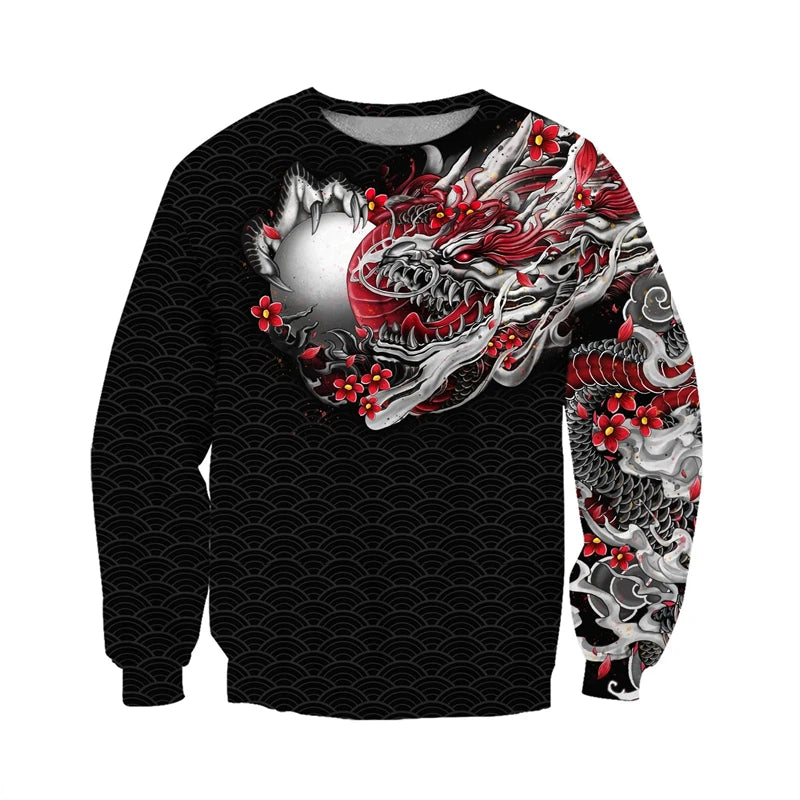 I.L.F.A.: Japanese Mythology Mask Printed Sweatshirt Men's Clothes Harajuku Street Pullover Top 3D Printed Mysterious Culture Sweatshirts
