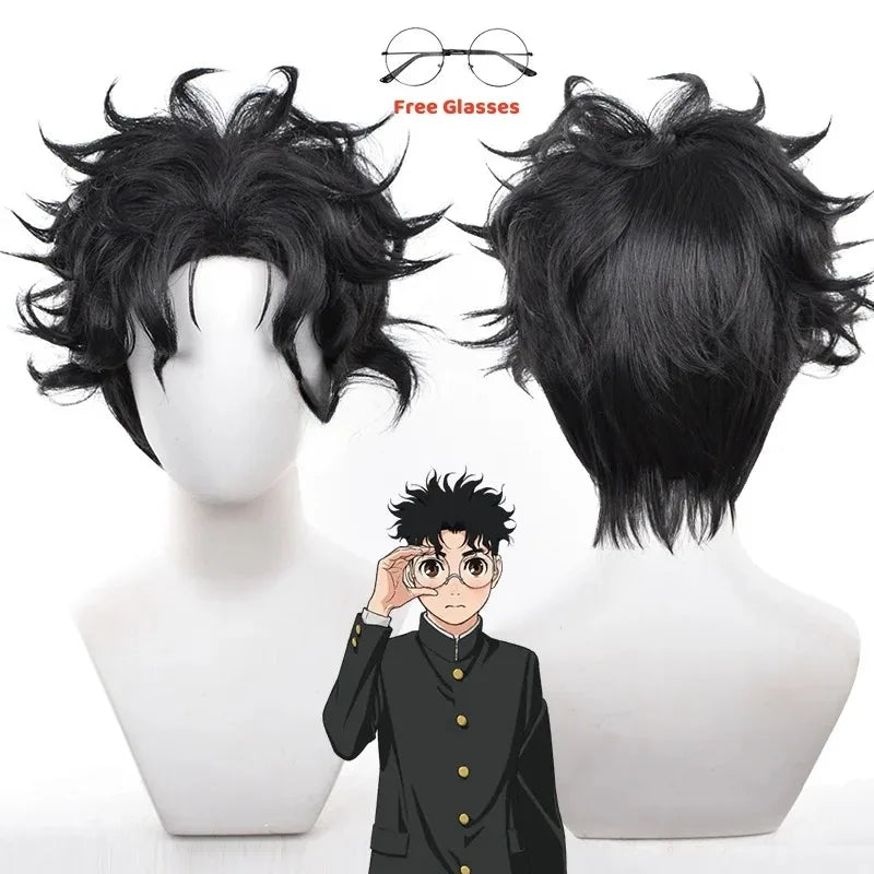 Dandadan: Ken Takakura Cosplay Costume Wig Anime Okarun School Uniform Black Jacket Pants Gakuran Glasses Halloween Party Men