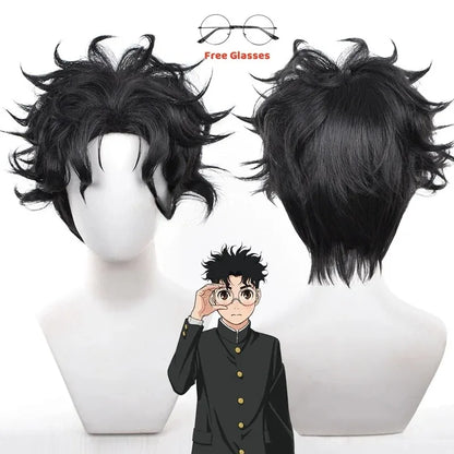 Dandadan: Ken Takakura Cosplay Costume Wig Anime Okarun School Uniform Black Jacket Pants Gakuran Glasses Halloween Party Men