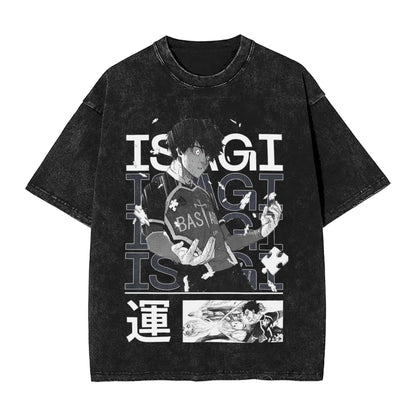 Blue Lock: ISAGI YOICHI T Shirt Printed Cotton Washed  Retro T-Shirts