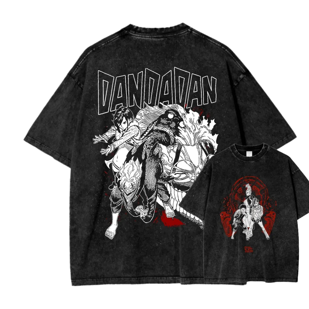 Dandadan: Manga Funny Graphic Print T-shirts Streetwear Hip Hop Harajuku Fashion Tees Retro Washed Cotton Washed Tops
