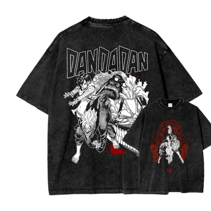 Dandadan: Manga Funny Graphic Print T-shirts Streetwear Hip Hop Harajuku Fashion Tees Retro Washed Cotton Washed Tops
