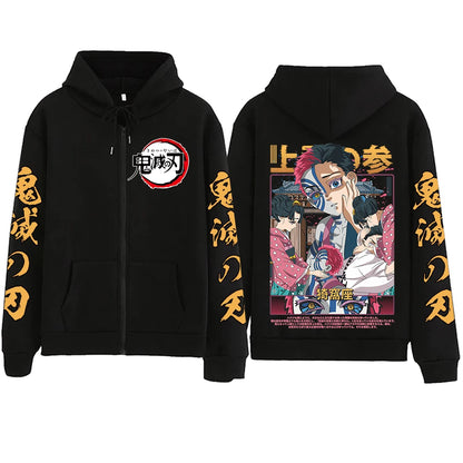 Demon Slayer: Akaza Zipper Hoodie Harajuku Hip Hop Pullover Tops Sweatshirt Gift