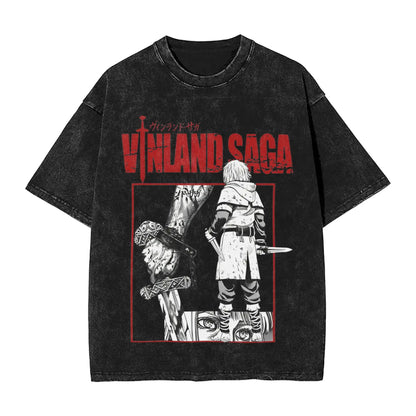 Vinland Saga: T Shirt Hip Hop Washed 100% Cotton Oversize T-Shirts  Streetwear Summer Tee Shirt