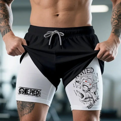 One Piece: Official character print shorts, retro Y2K anime beach shorts, quick-drying fabric, fitness and jogging